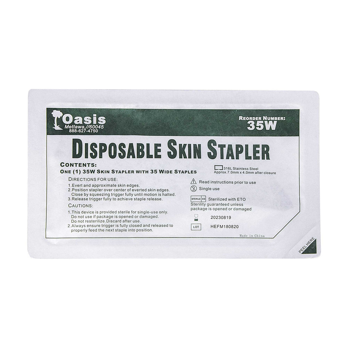 Sterile Skin Stapler for Medical and Veterinary Use - 35 Preloaded Staples