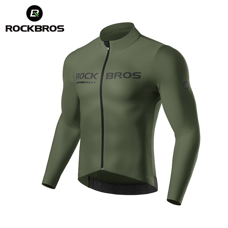 Men's Windproof Fleece Cycling Jersey Long Sleeve Bike Shirt with Pockets