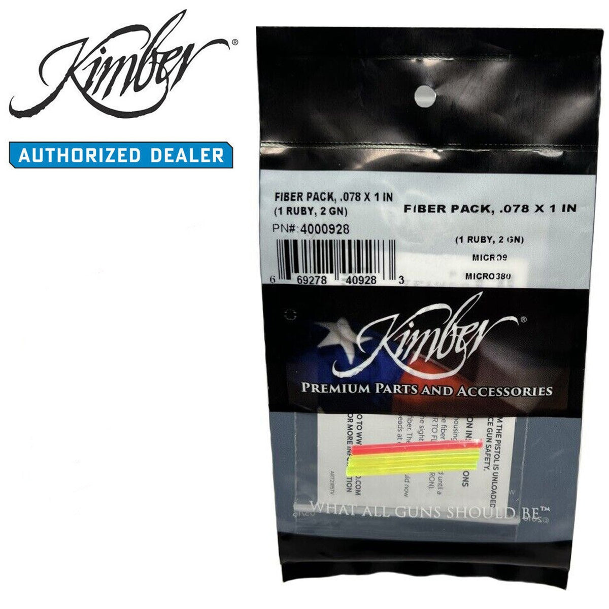 Kimber Micro 9 Sight Replacement Fiber Pack - Ruby & Green Fibers, .078" x 1"