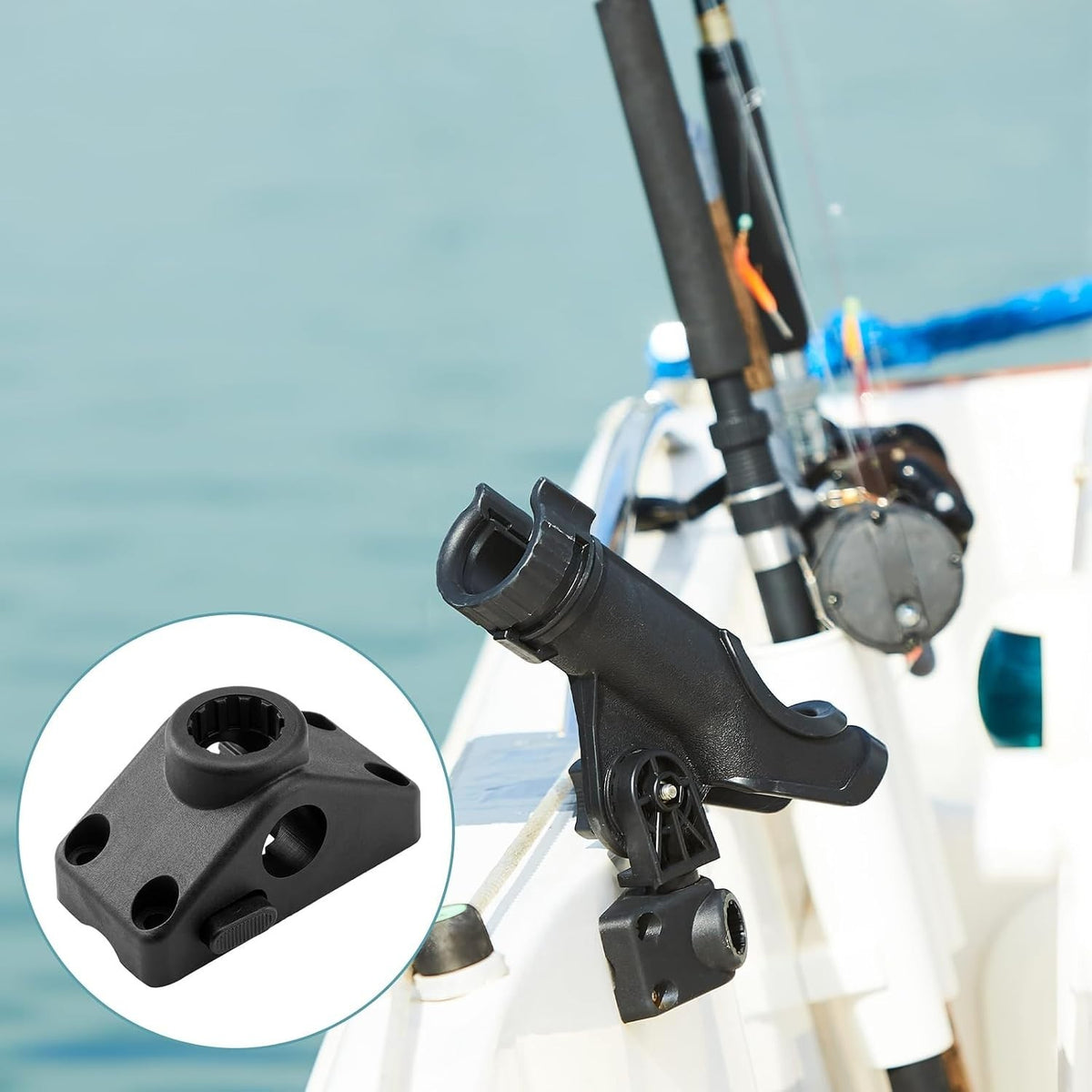 4 Pack Boat & Kayak Fishing Rod Holder Mounting Brackets - Universal Side Deck Locking Mounts