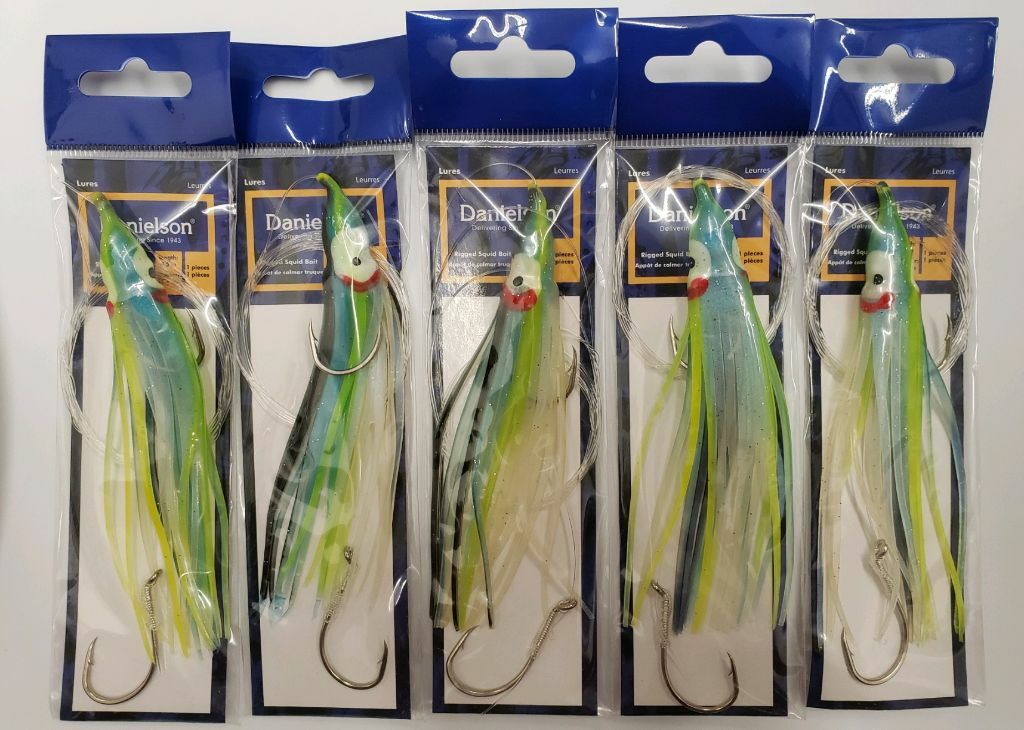 Rigged Squid Bait 4.5 Inch UV Green Blue Black for Fishing - Danielson