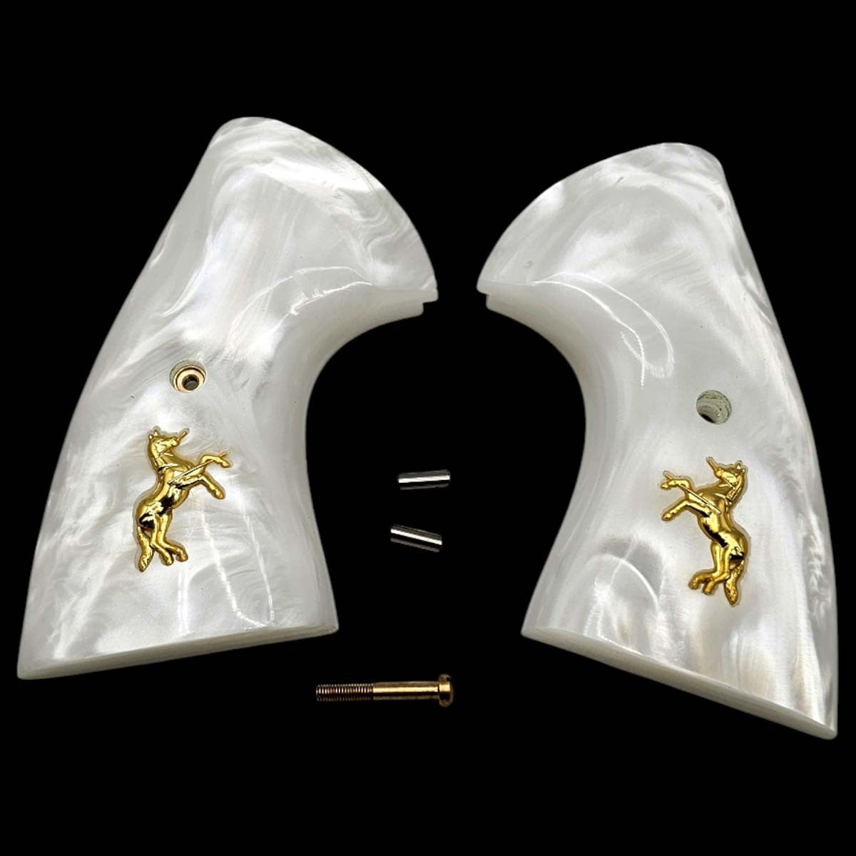 White Pearl Revolver Grips for Colt Python & Anaconda - 24K Gold Medallions