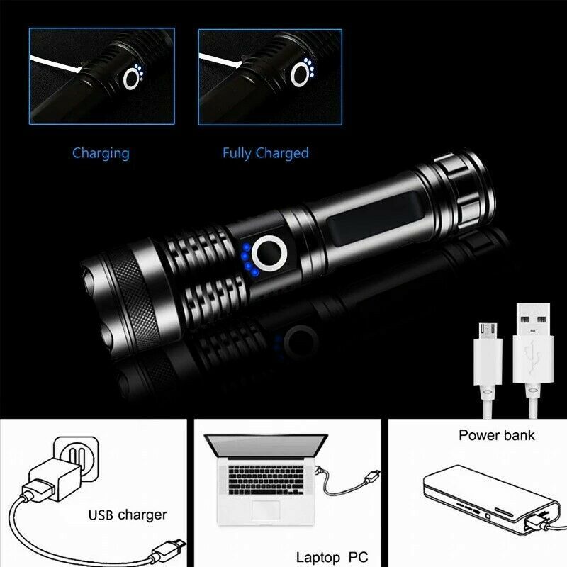 Super Bright Rechargeable LED Tactical Flashlight 9900000LM Waterproof Outdoor Torch