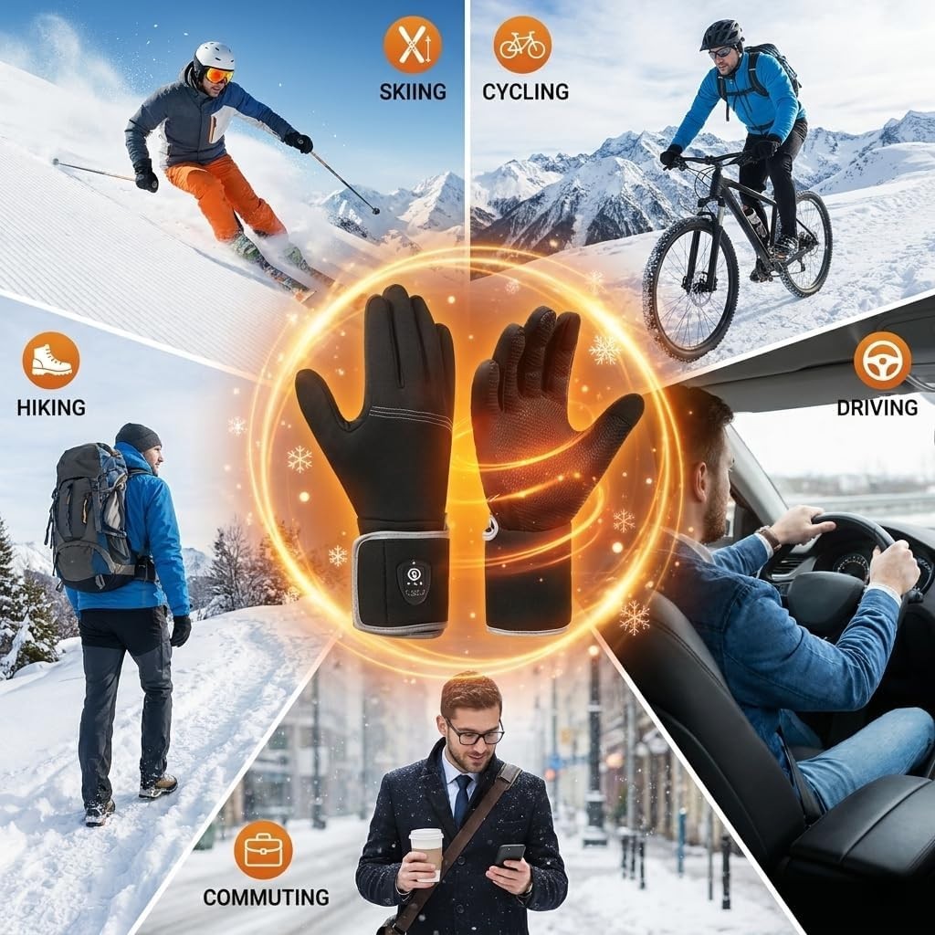 Bluetooth Heated Glove Liners for Men Women Winter Hand Warmers Rechargeable