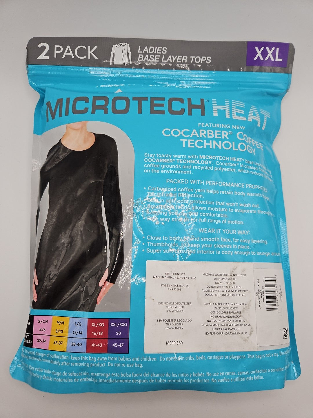Ladies Microtech Heat Baselayer Top 2 Pack - Black, Size XXL