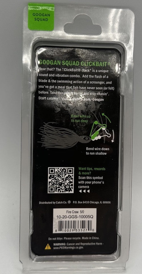 Googan Clickbait Vibrating Bladed Jig 1/2 Oz Fire Craw Fishing Lure - 5/0 Hook