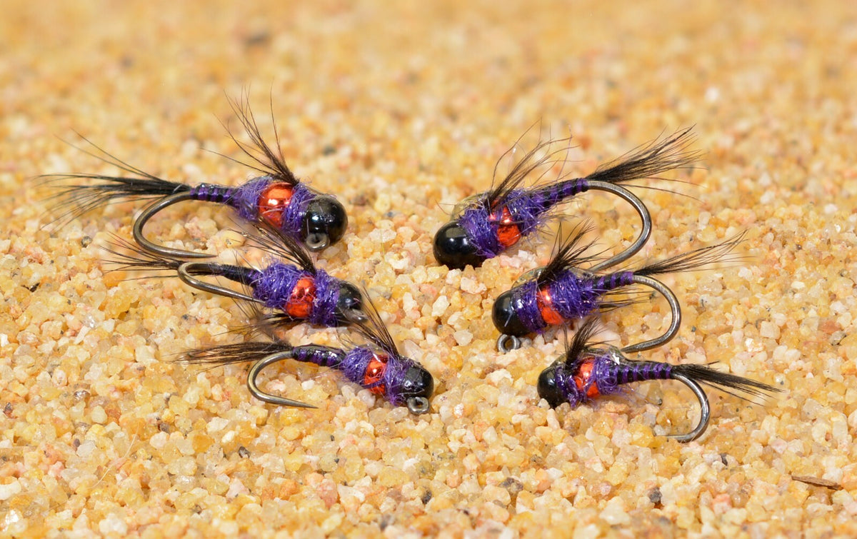 Fly Fishing Jig Head Flies with Tungsten Beads - Euro Nymph Hooks - Multiple Sizes