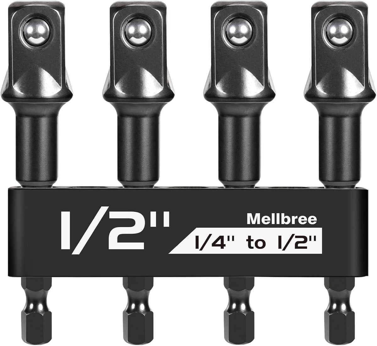 Impact Socket Adapter 1/4 Hex to 1/2 Inch Square Drive CR-V Steel Kit 4 Pack