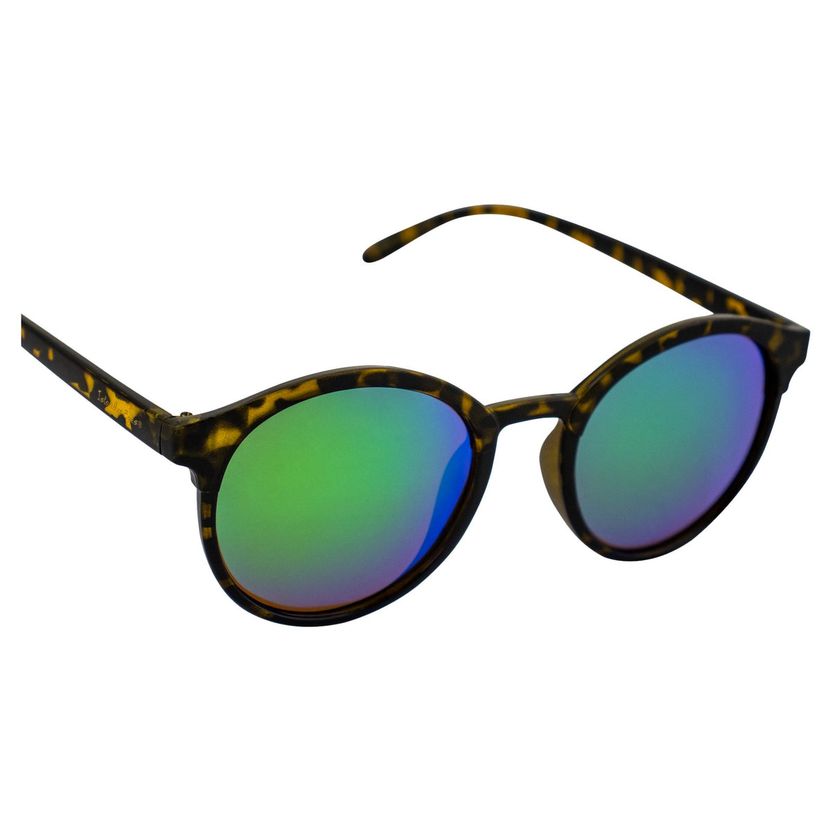 Polarized Round Tortoise Shell Sunglasses with Green Mirror Lenses