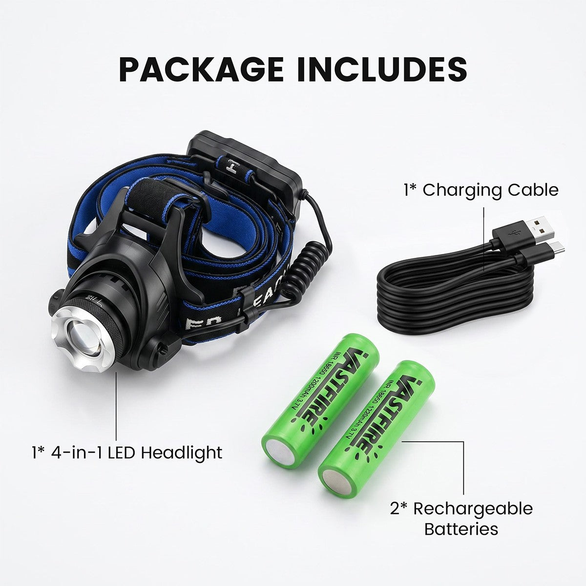 4-in-1 LED Hunting Headlamp with Red Green Blue Light Outdoor Head Torch