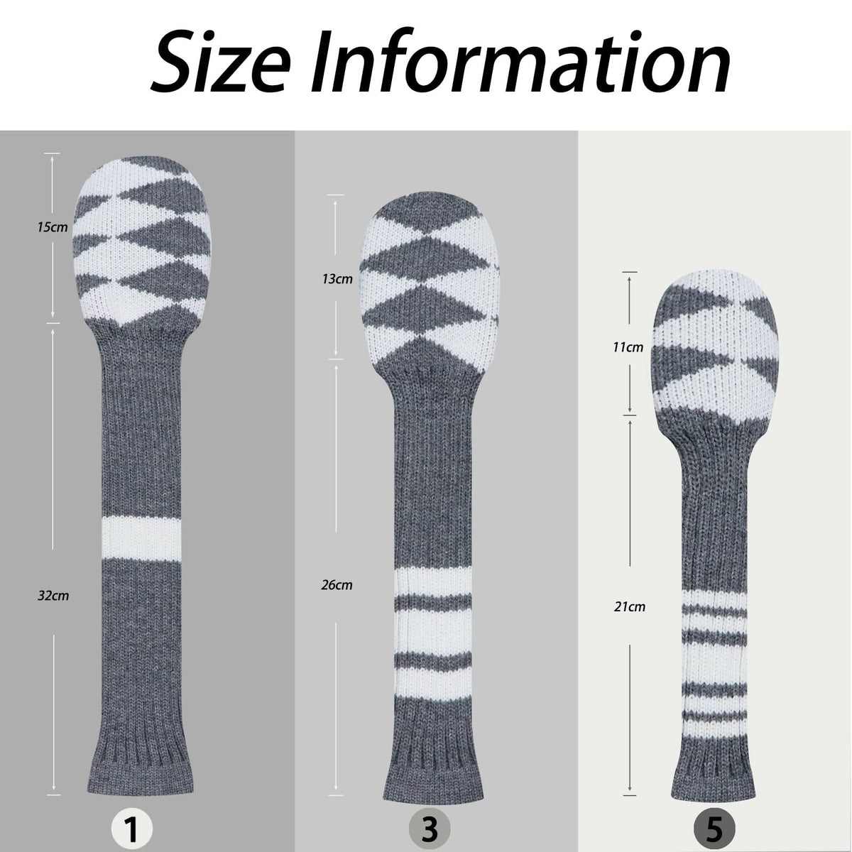 Knitted Golf Club Headcovers for Woods and Hybrids - Gray White Plaid