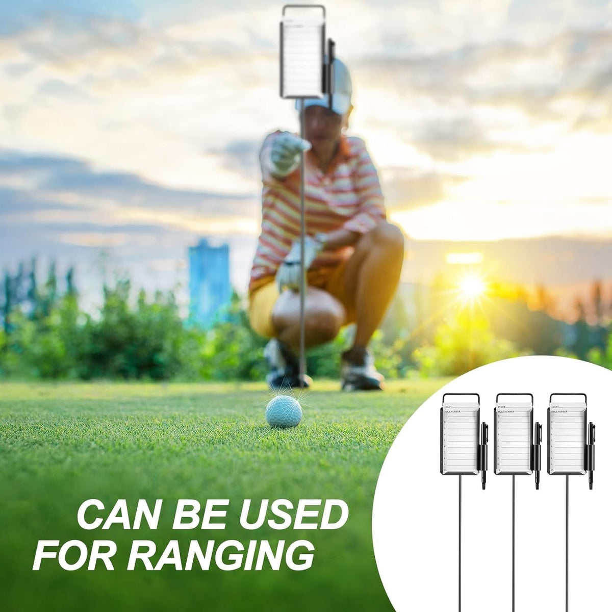 Golf Proximity Markers Set with 50 Score Sheets - Metal Markers for Golf Practice & Competition