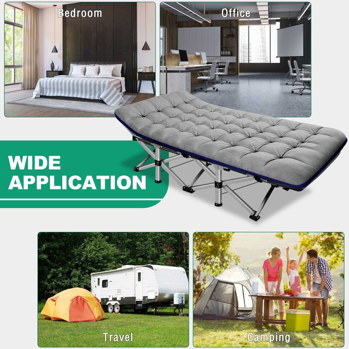 Portable Camping Cot with Foldable Design, 2-Side Mattress & Storage Bag