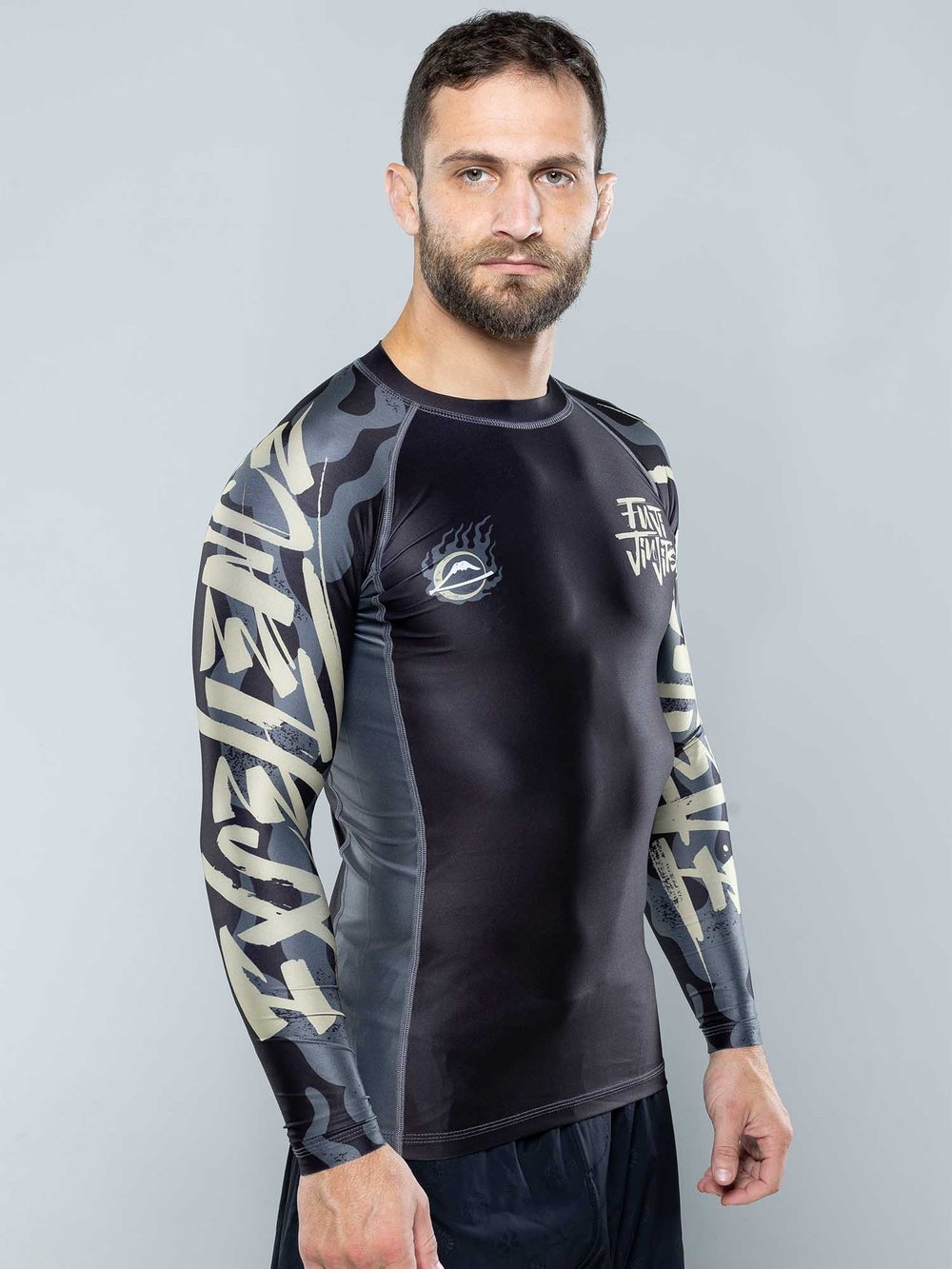 Mens MMA Rashguard Long Sleeve Workout Shirt for Jiu Jitsu & BJJ - Black