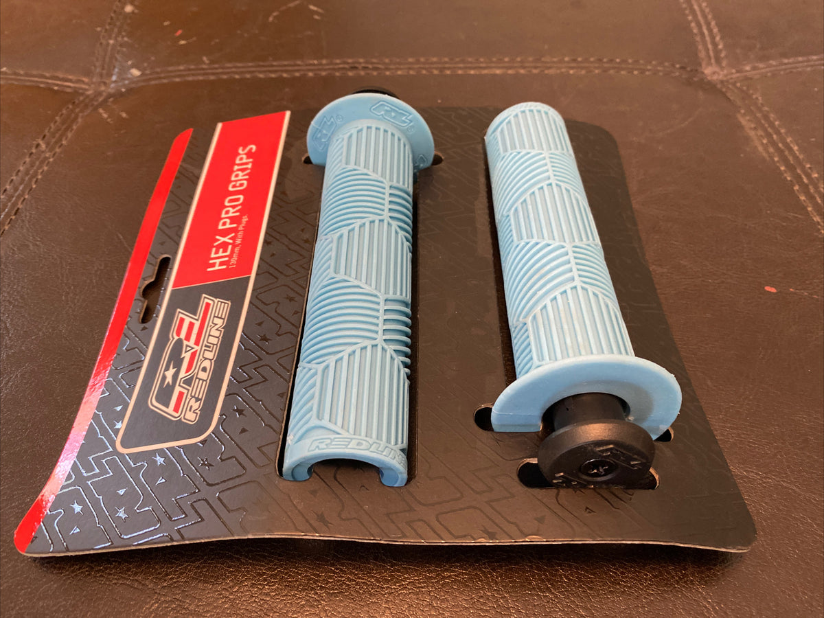 BMX Handlebar Grips with Plugs - Light Blue 130mm
