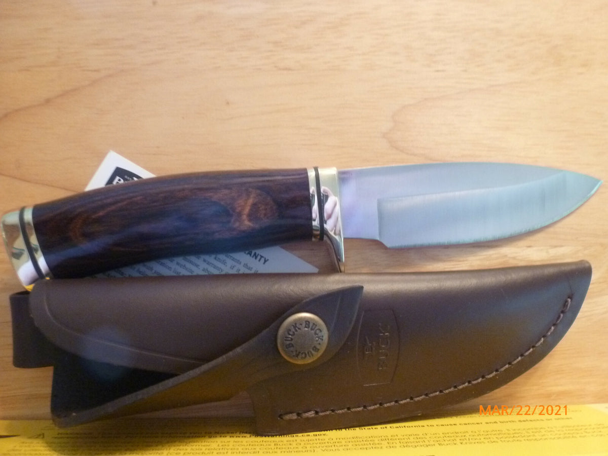 Fixed Blade Hunting Knife with Walnut Handle and Leather Sheath - 8 Inch