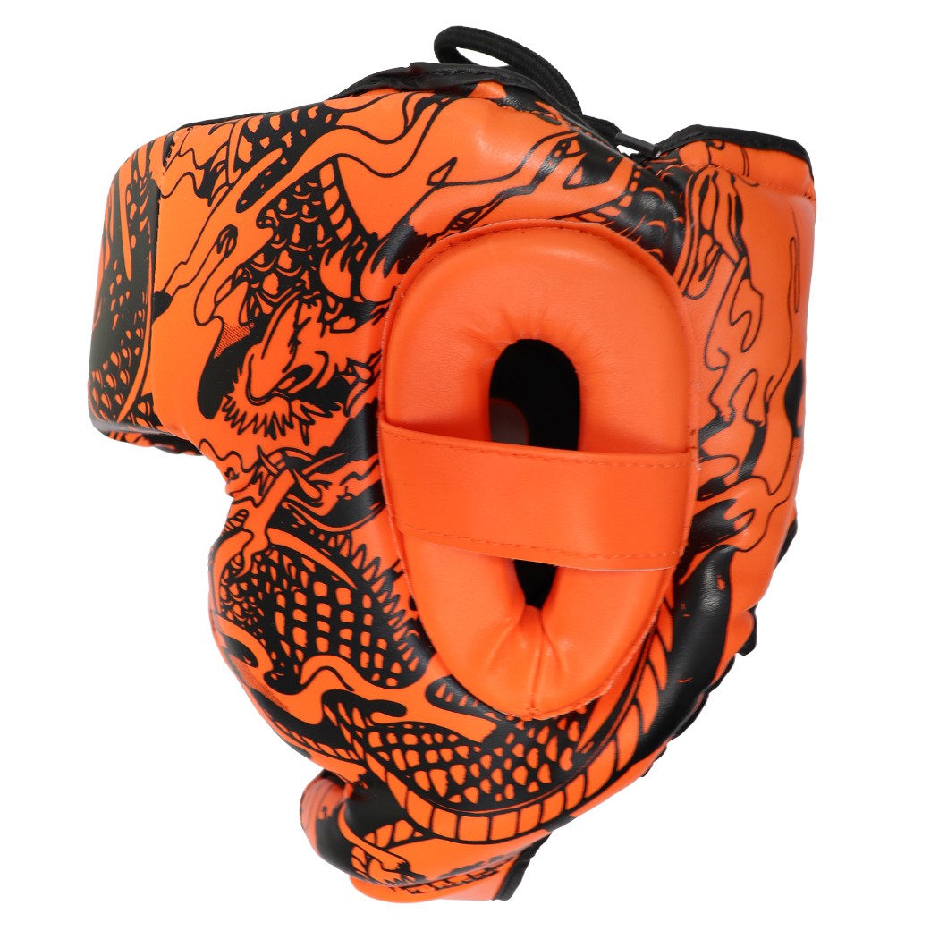 Heavy Duty Boxing Headgear with Cheek & Full-Face Protection - Orange & Black
