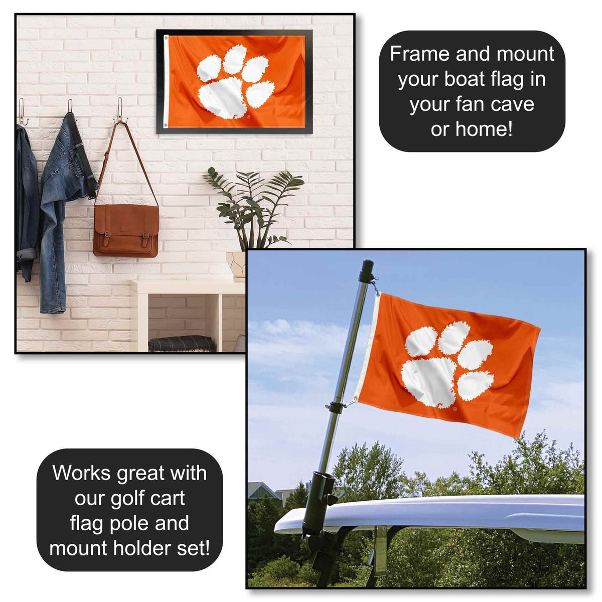 Clemson University Golf Cart Flag NCAA Licensed 12x18 Polyester