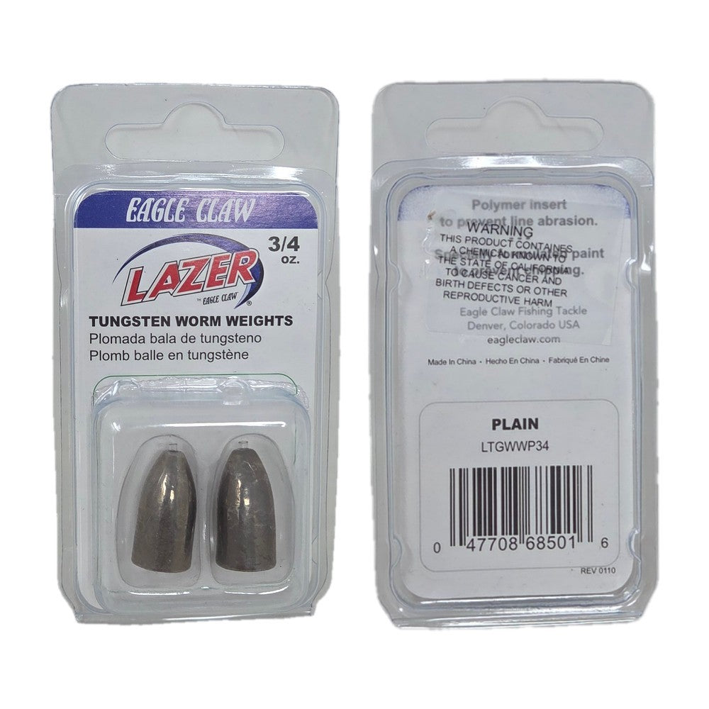 3/4 oz Tungsten Worm Weights Pack of 6 for Bass Fishing - Heavy Cover