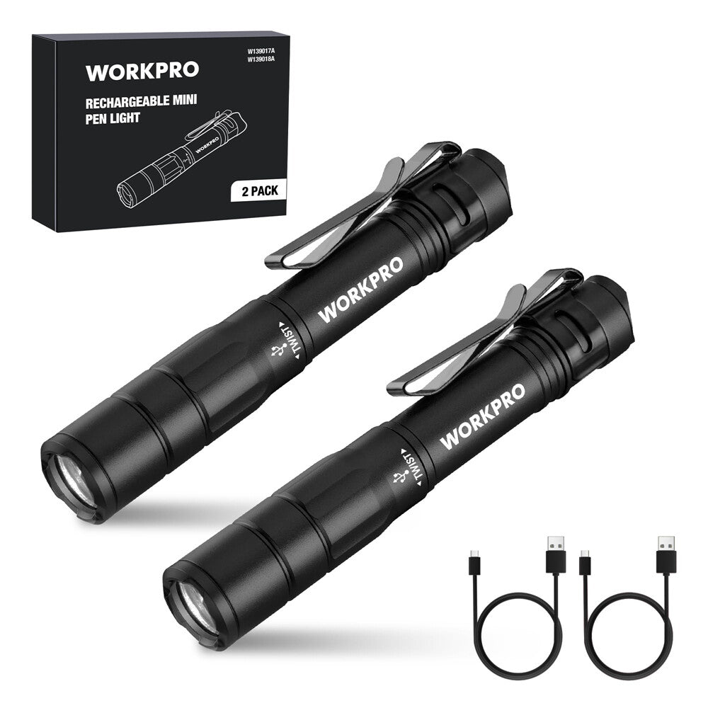 Rechargeable Mini LED Pen Light Flashlight 2 Pack with Memory Function
