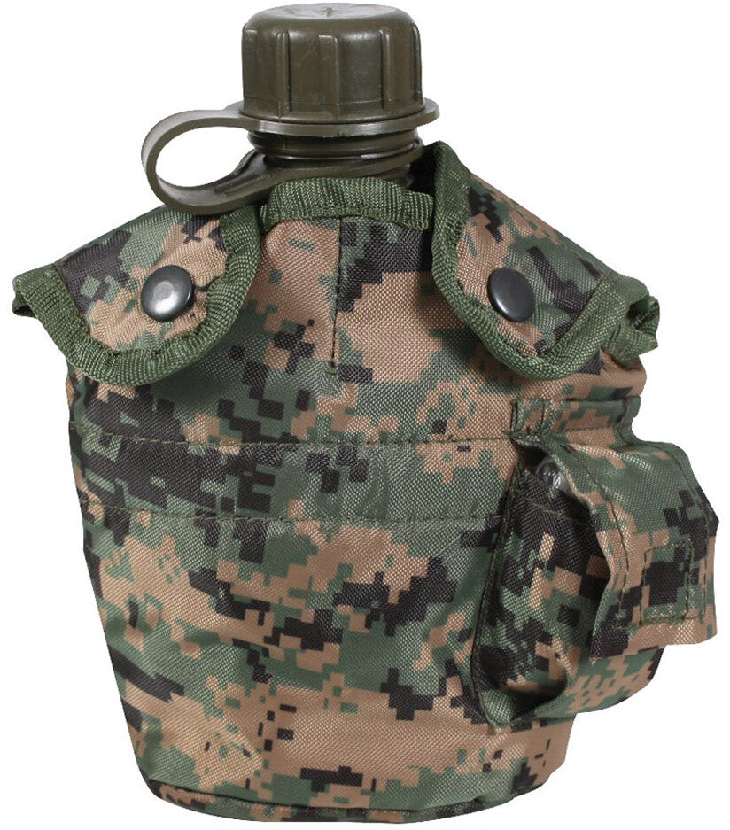 Military 1 Quart Canteen Cover with Clips Waterproof Fleece-Lined Camping Gear