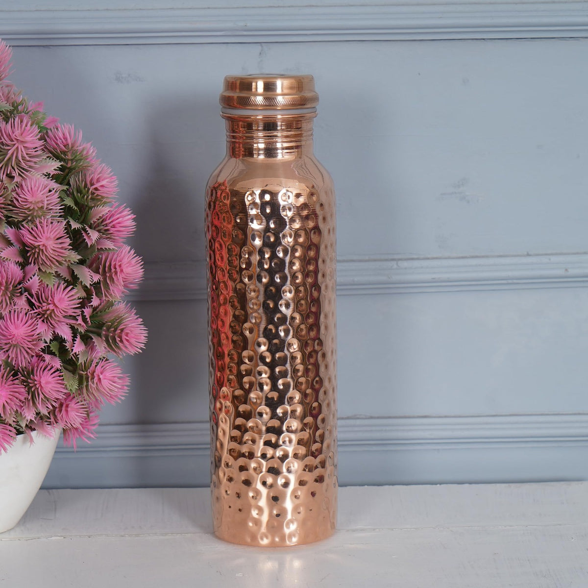 Copper Water Bottle 34 oz - Wide Mouth, Durable Pure Copper Design for Men & Women