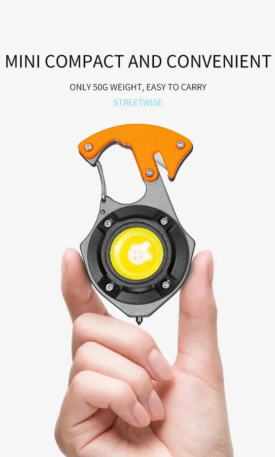 Rechargeable 500LM COB Keychain Flashlight Multi-Tool with Magnet & Emergency Functions
