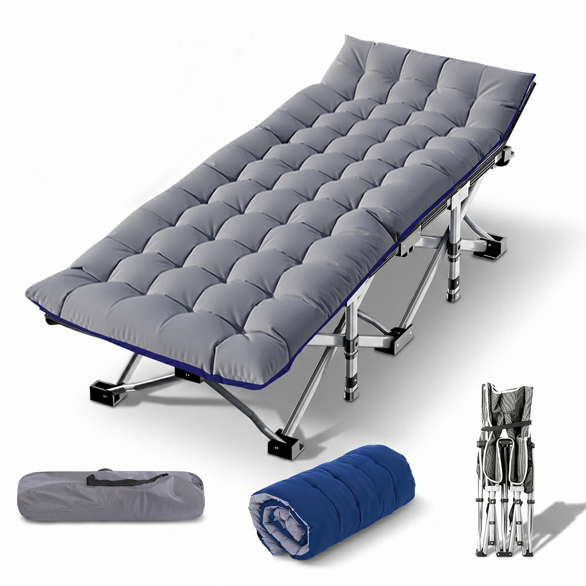 Heavy-Duty Camping Cot for Adults with Foldable Mattress and Adjustable Backrest