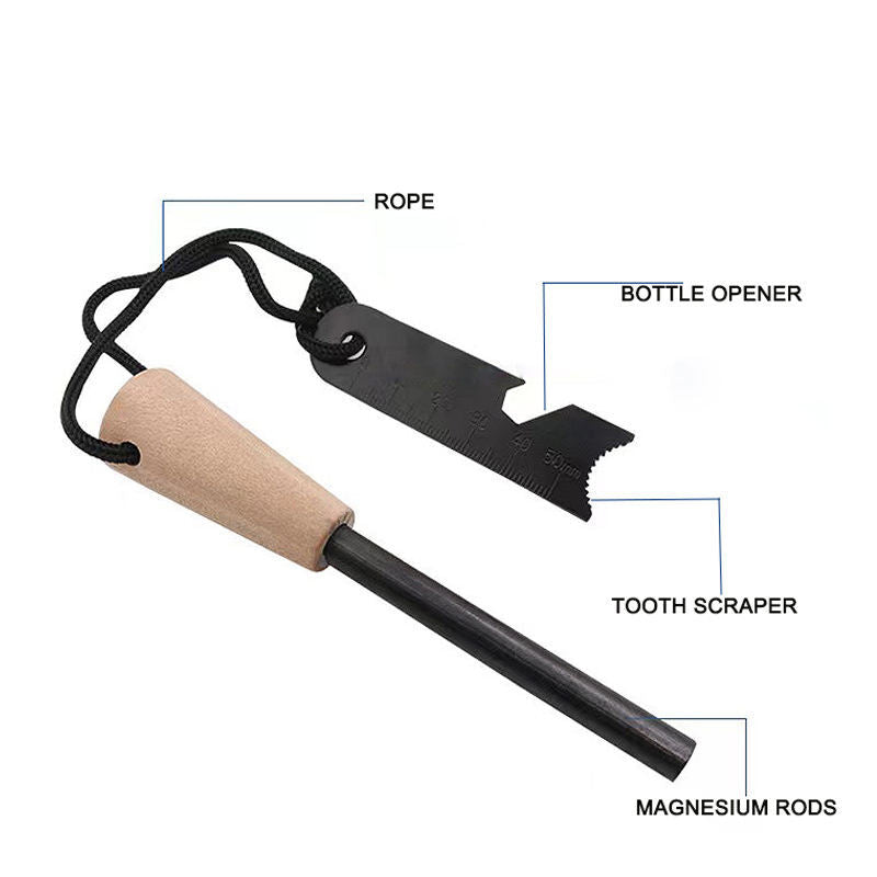 2-Piece Fire Starter Kit with Ferro Rod & Steel Scraper for Camping Outdoors