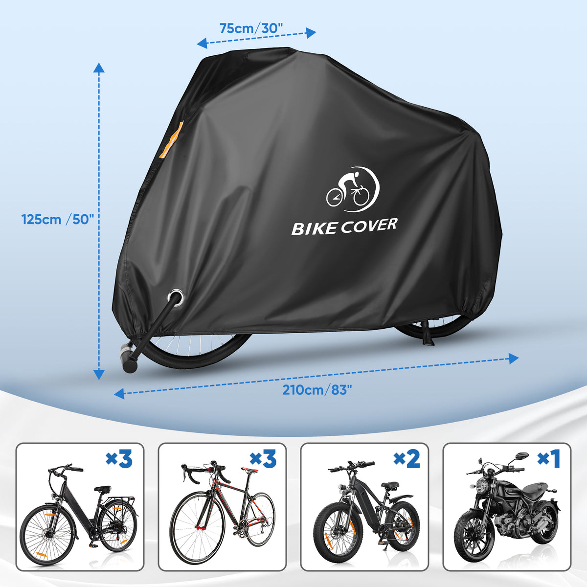 Heavy Duty Waterproof Bike Cover Outdoor Rain Dust Protection - Black