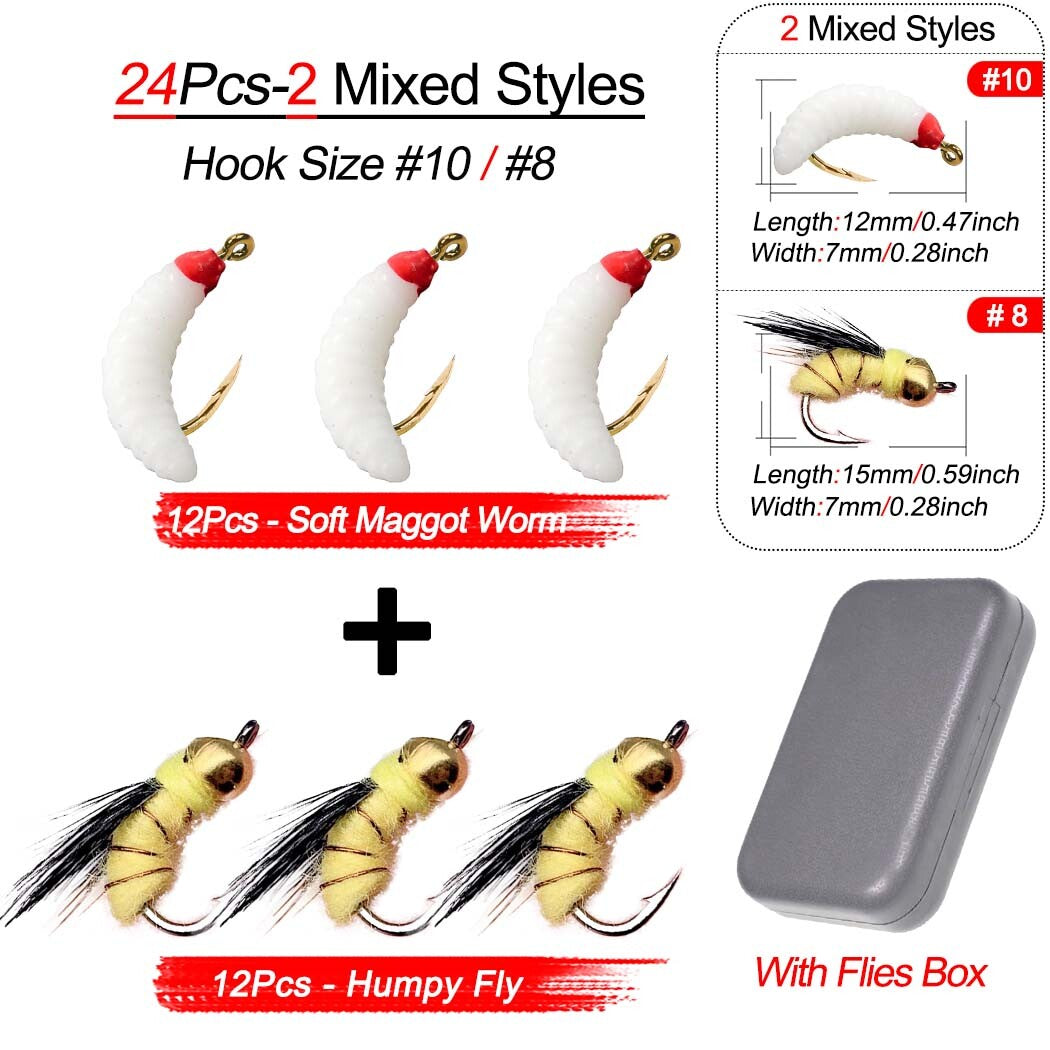 Artificial Fishing Flies Kit - 24 Pcs Trout Bass Perch Saltwater Freshwater Lures