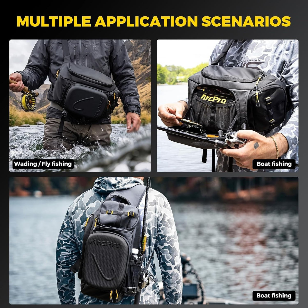 EVA Hardshell Fishing Sling Pack with Foldable Workstation - Water-Resistant Chest Bag