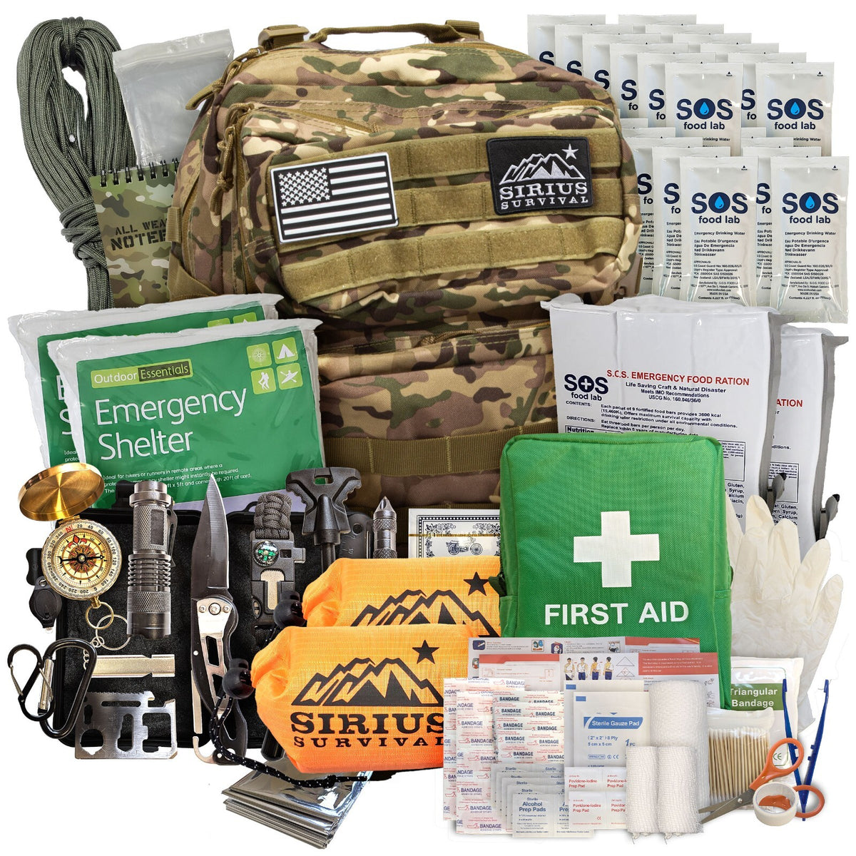 Emergency Survival Bug Out Bag Kit for 1-2 People with Backpack