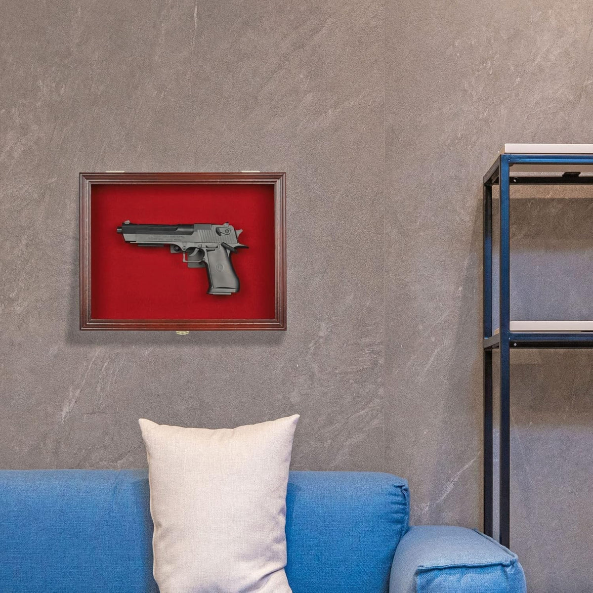 Wall Mount Lockable Handgun Display Case with UV Door and Wooden Frame
