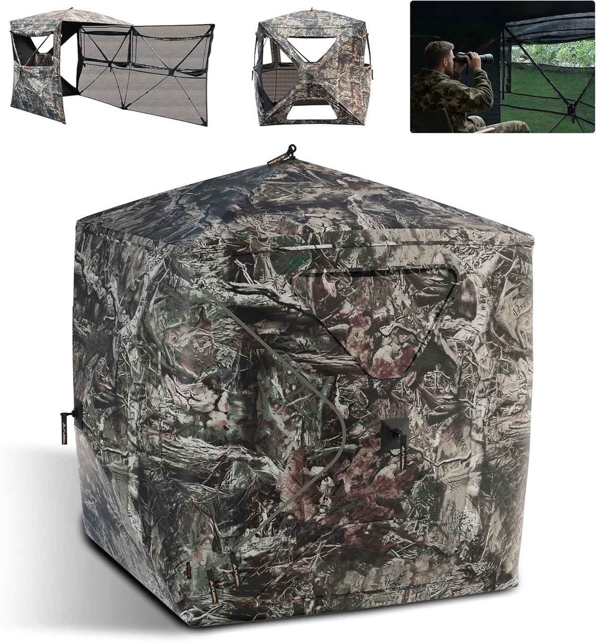 See-Through Hunting Blind with Dual Doors for 3-4 People - 270° Camouflage Shelter
