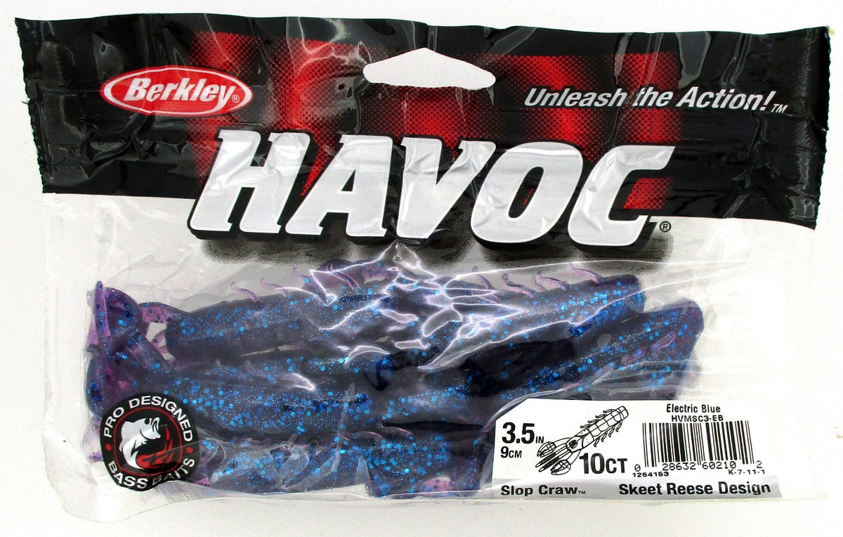 Berkley Havoc Skeet Reece Slop Craw Baits - Electric Blue, Pack of 60