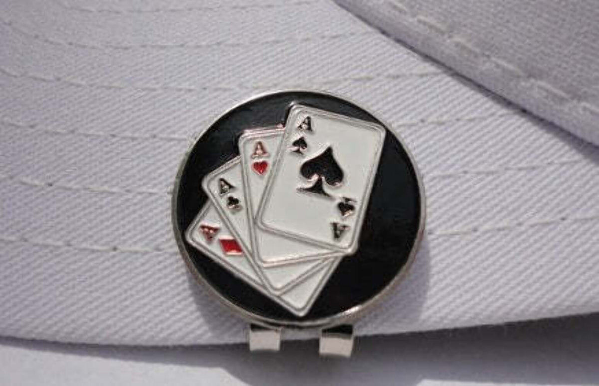 4 Aces Golf Ball Marker - Metal Poker Hand Accessories, Attach to Hat Clip