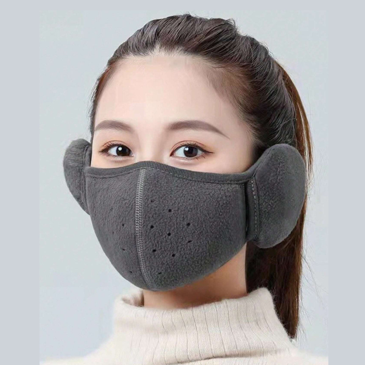 Windproof Thermal Fleece Half Face Mask with Ear Warmers for Winter Outdoor Activities