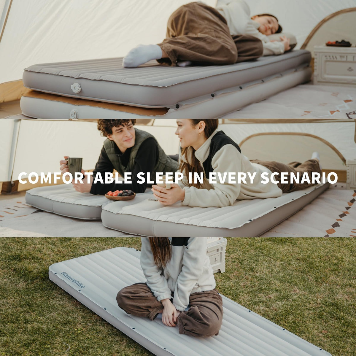 Ultralight Camping Sleeping Pad with Pillow - 2.6 Inch Thick, Grey