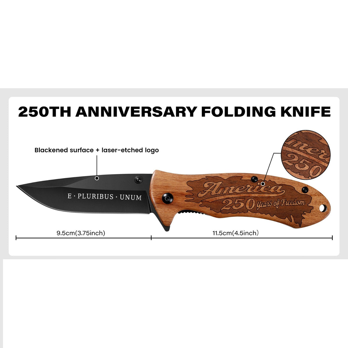 Patriotic 250th Anniversary Collectible Pocket Knife & Coin Set with Handle Options