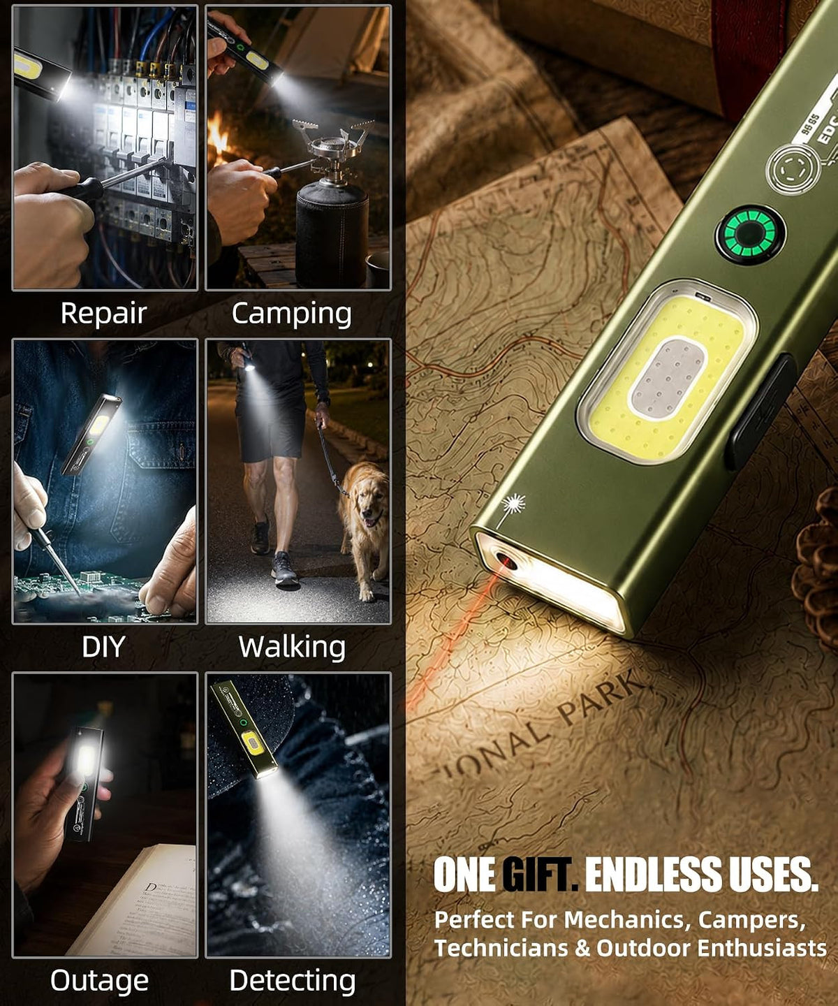Rechargeable Flat EDC Flashlight with Red Laser and UV Light