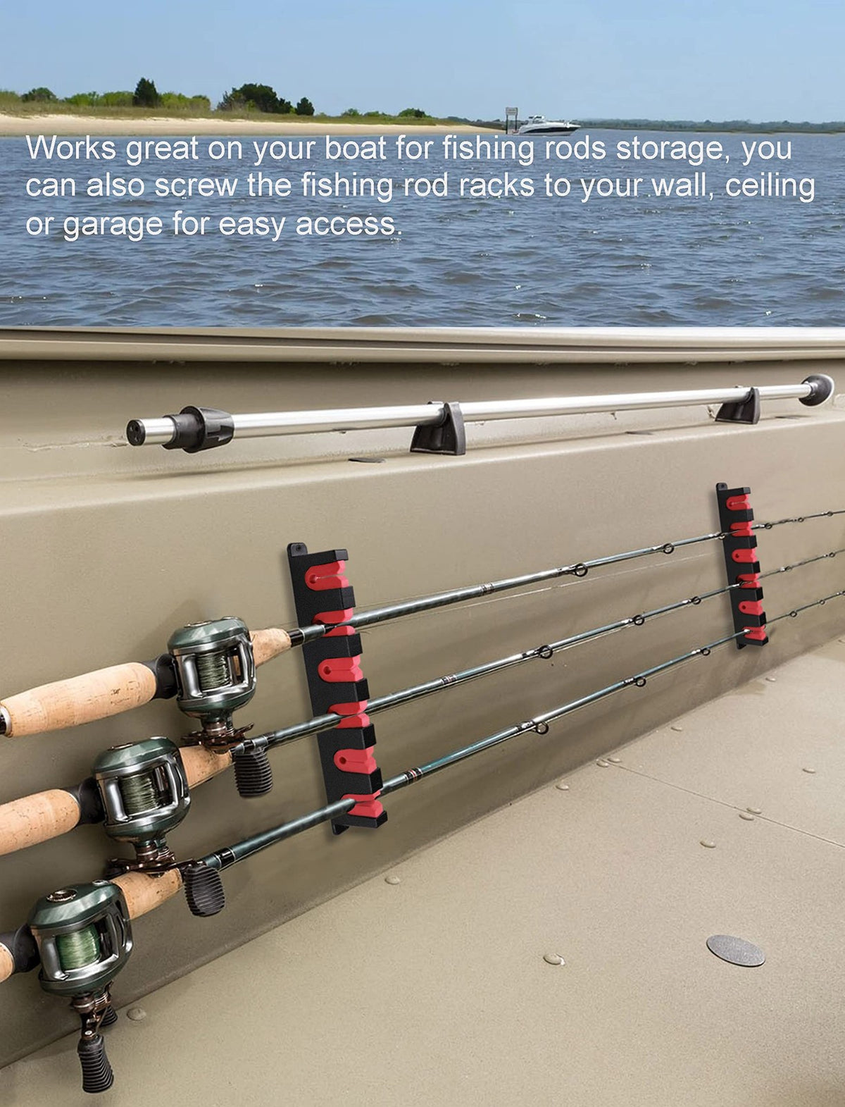 6-Rod Wall Mount Fishing Pole Holder Rack Storage Wall Mount Horizontal