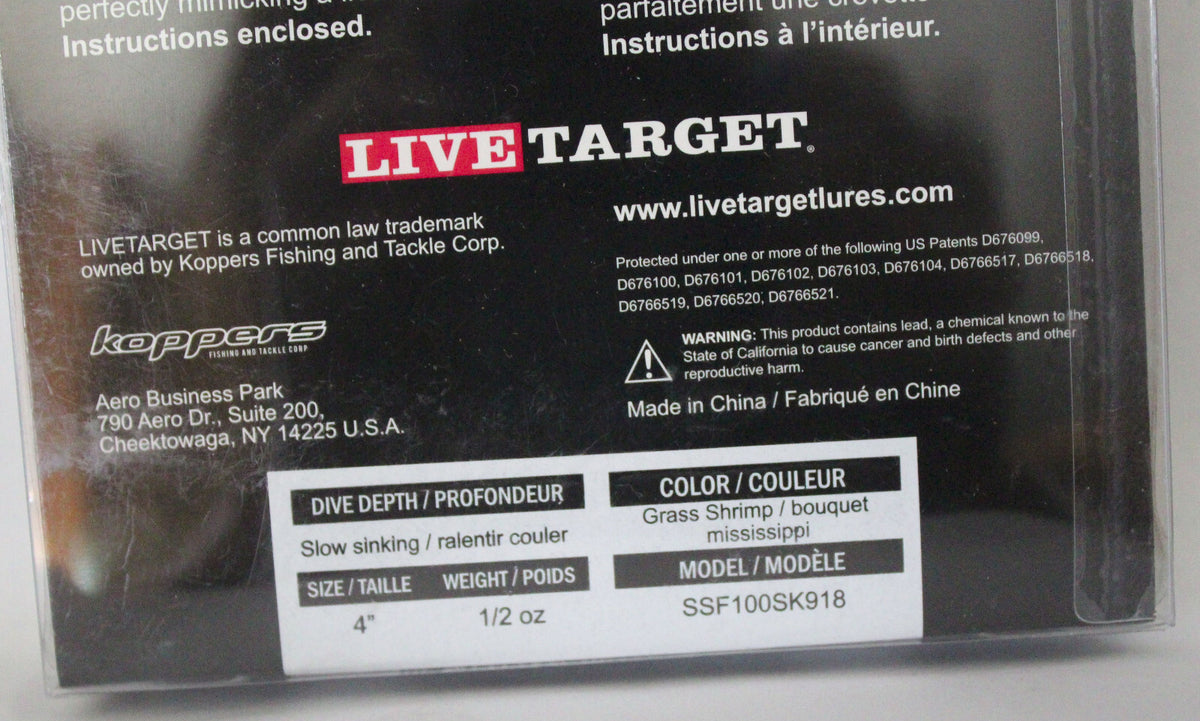 Live Target Shrimp Lure - 4 Inch, Slow Sinking Grass Shrimp Fishing Bait