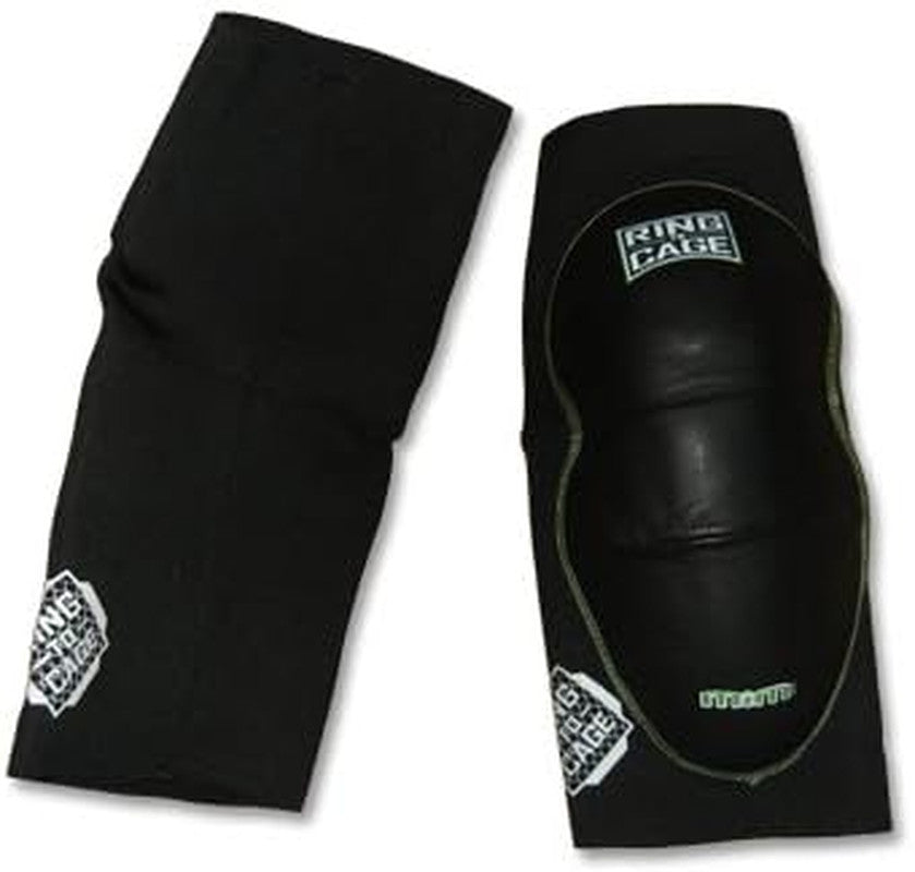 Deluxe Muay Thai Elbow Pads - Leather MiM-Foam, Neoprene Sleeve, MMA Kickboxing (Size Large) - Sold in Pairs
