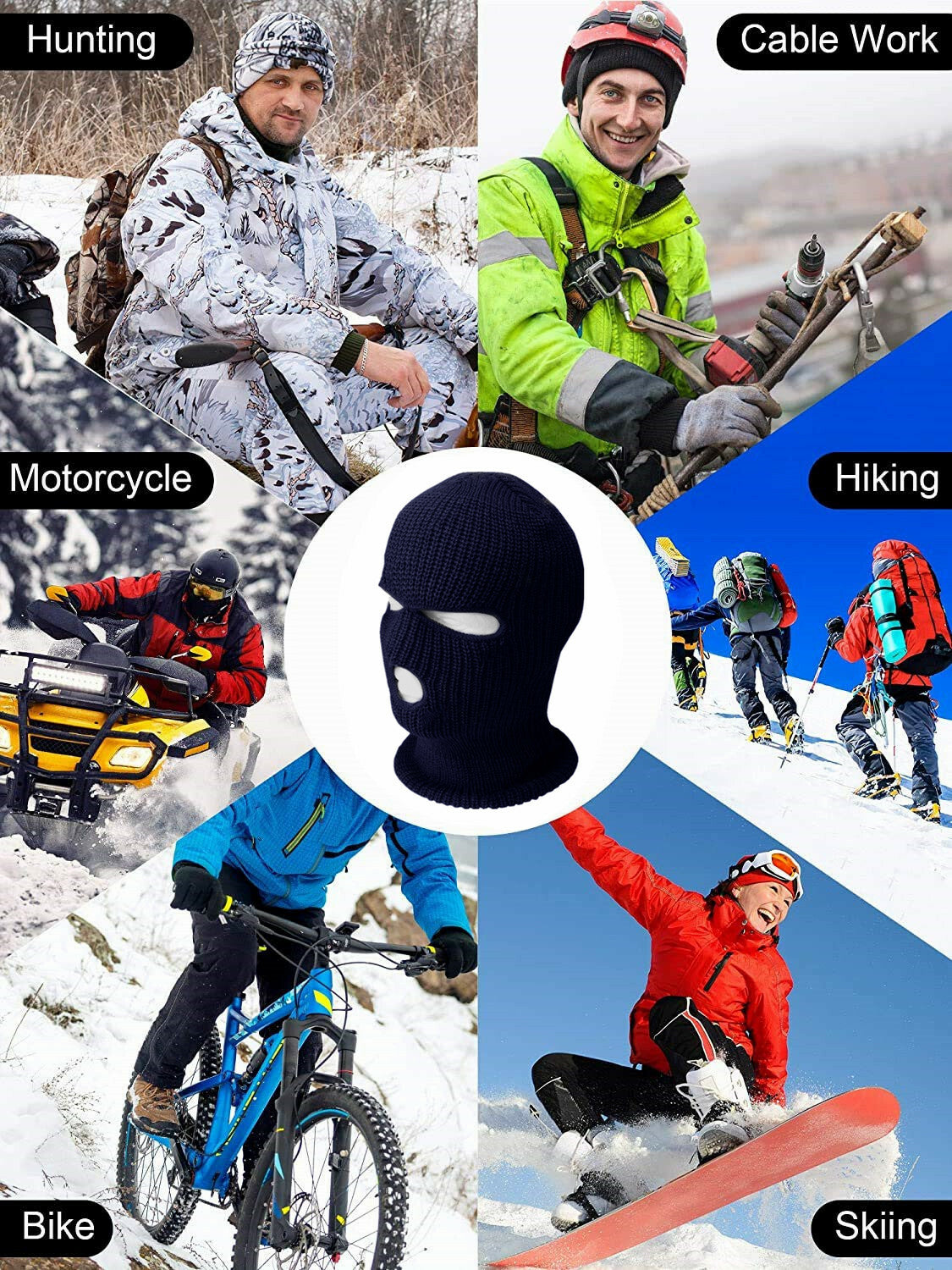 Winter Ski Face Mask with 3 Holes Balaclava Hood Beanie Black Tactical