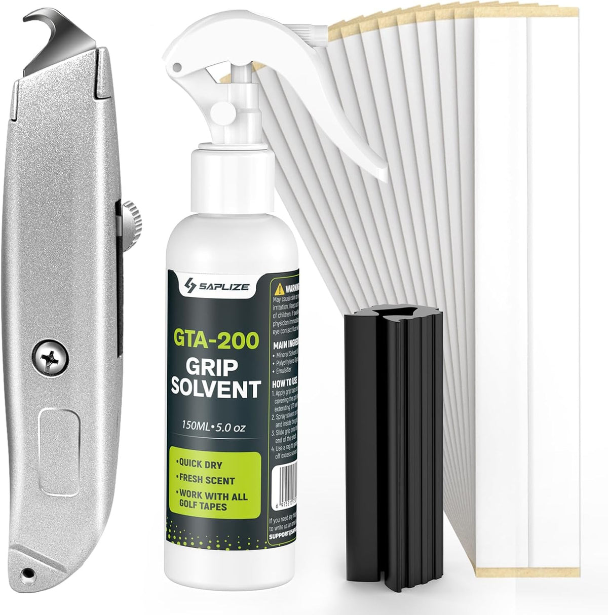 Golf Club Regripping Kit with Tape, Solvent & Hook - Easy Installation
