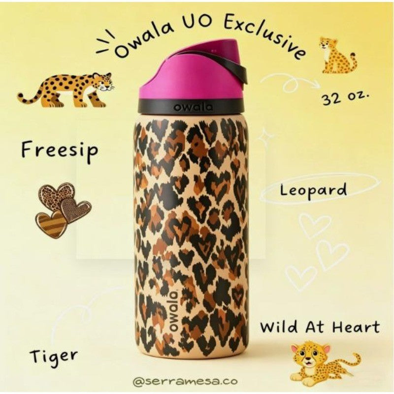 32oz Stainless Steel Water Bottle with Leopard Print - Leakproof & Insulated