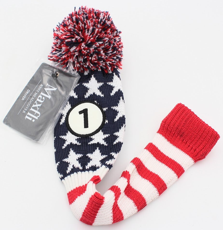 Maxfli USA Stars Knit Pom Pom Driver Headcover - Golf Club Protector