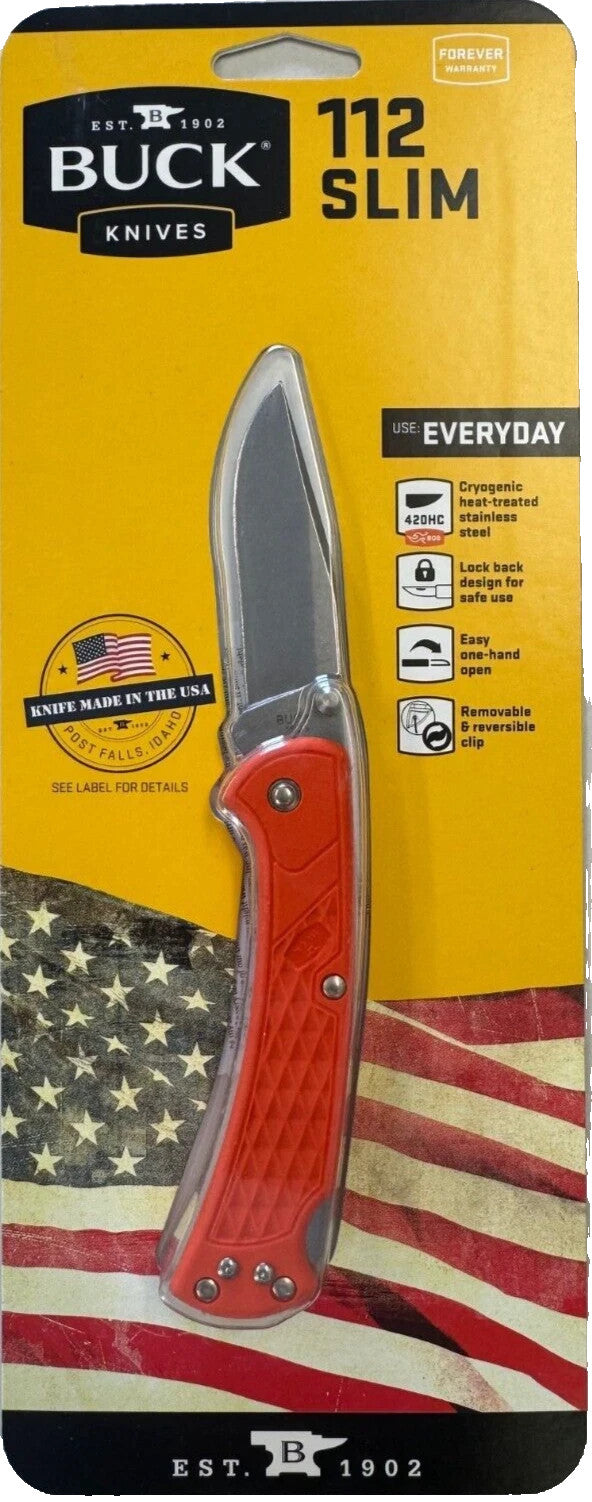 Buck 112 Slim Select Ranger Folding Knife with Orange Nylon Handle