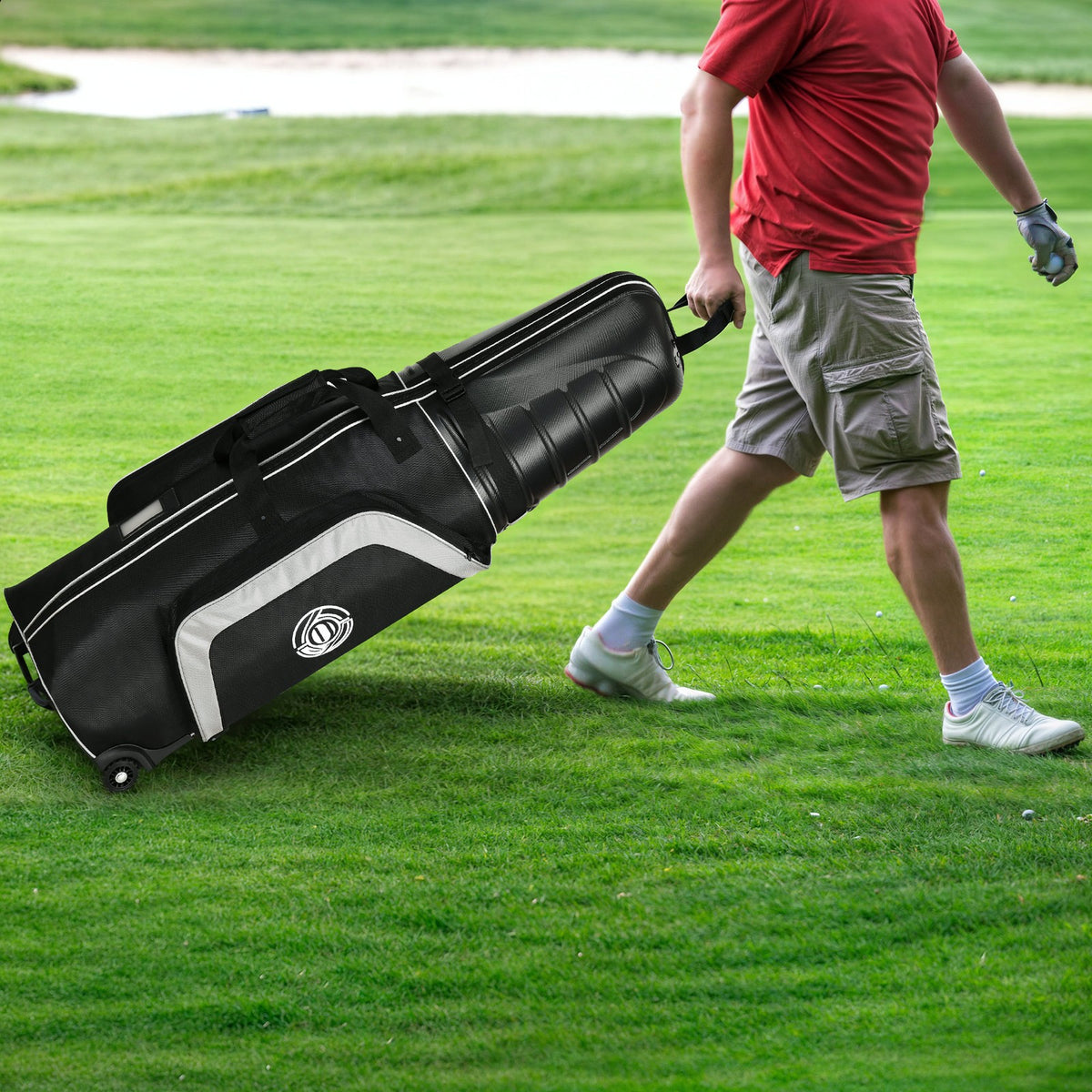 Golf Travel Bag with Hard Shell Top and Wheels - Protective Case for Clubs